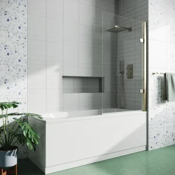 Drench Straight Single Ended Curved Bath & Brushed Brass Shower Screen