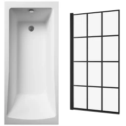 Drench Straight Single Ended Square Bath & Matt Black Shower Screen