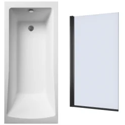 Drench Straight Single Ended Square Bath & Matt Black Shower Screen