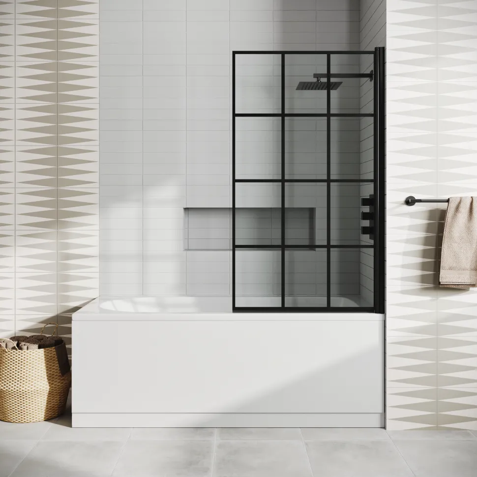 Drench Straight Single Ended Curved Bath & Matt Black Shower Screen