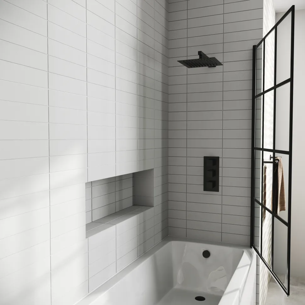 Drench Straight Single Ended Curved Bath & Matt Black Shower Screen