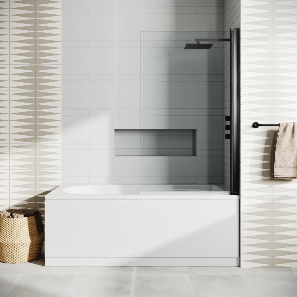 Drench Straight Single Ended Curved Bath & Matt Black Shower Screen