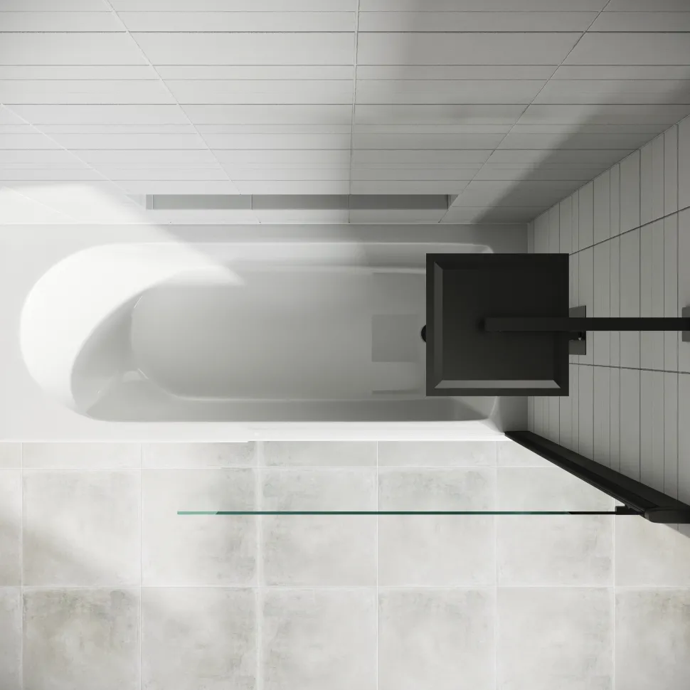 Drench Straight Single Ended Curved Bath & Matt Black Shower Screen