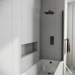Drench Straight Single Ended Curved Bath & Matt Black Shower Screen