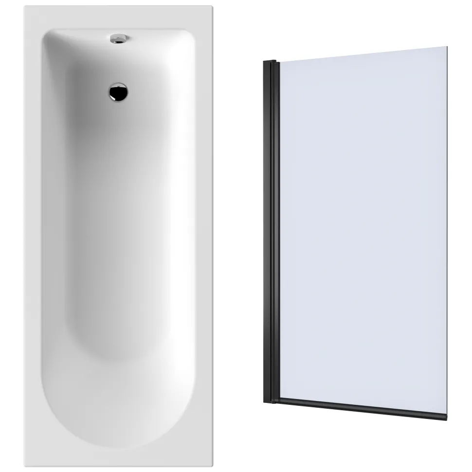 Drench Straight Single Ended Curved Bath & Matt Black Shower Screen