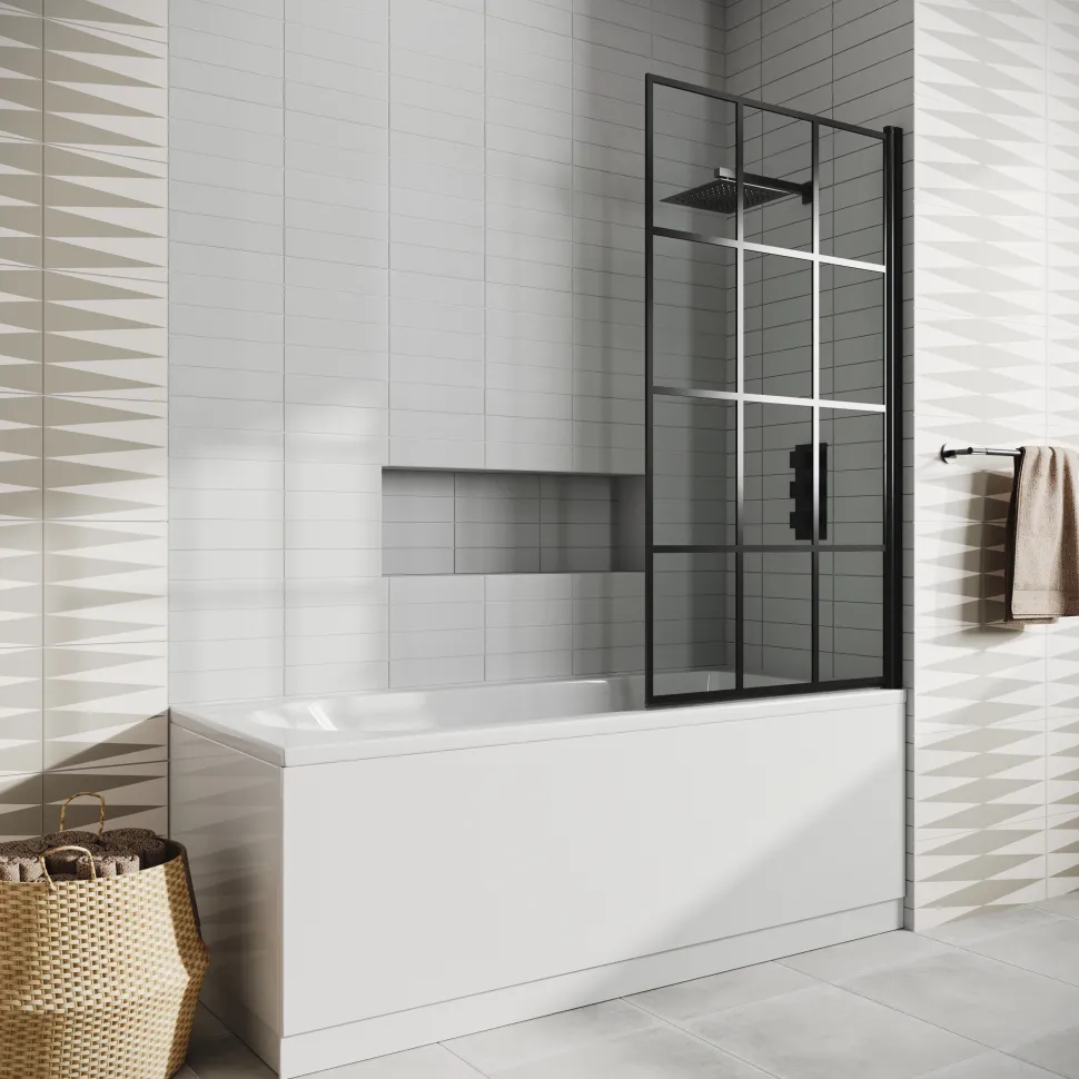 Drench Straight Single Ended Curved Bath & Matt Black Shower Screen