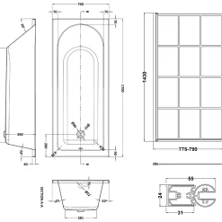 Drench Straight Single Ended Curved Bath & Matt Black Shower Screen