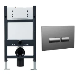 Drench Under Window Wall Hung Toilet Frame, Pneumatic Concealed Cistern & Dual Flush Plate with Angular Buttons