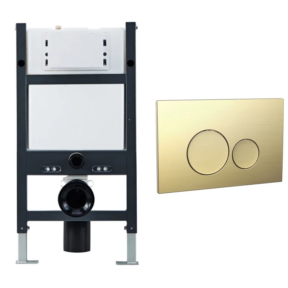 Drench Under Window Wall Hung Toilet Frame, Pneumatic Concealed Cistern & Dual Flush Plate with Round Buttons