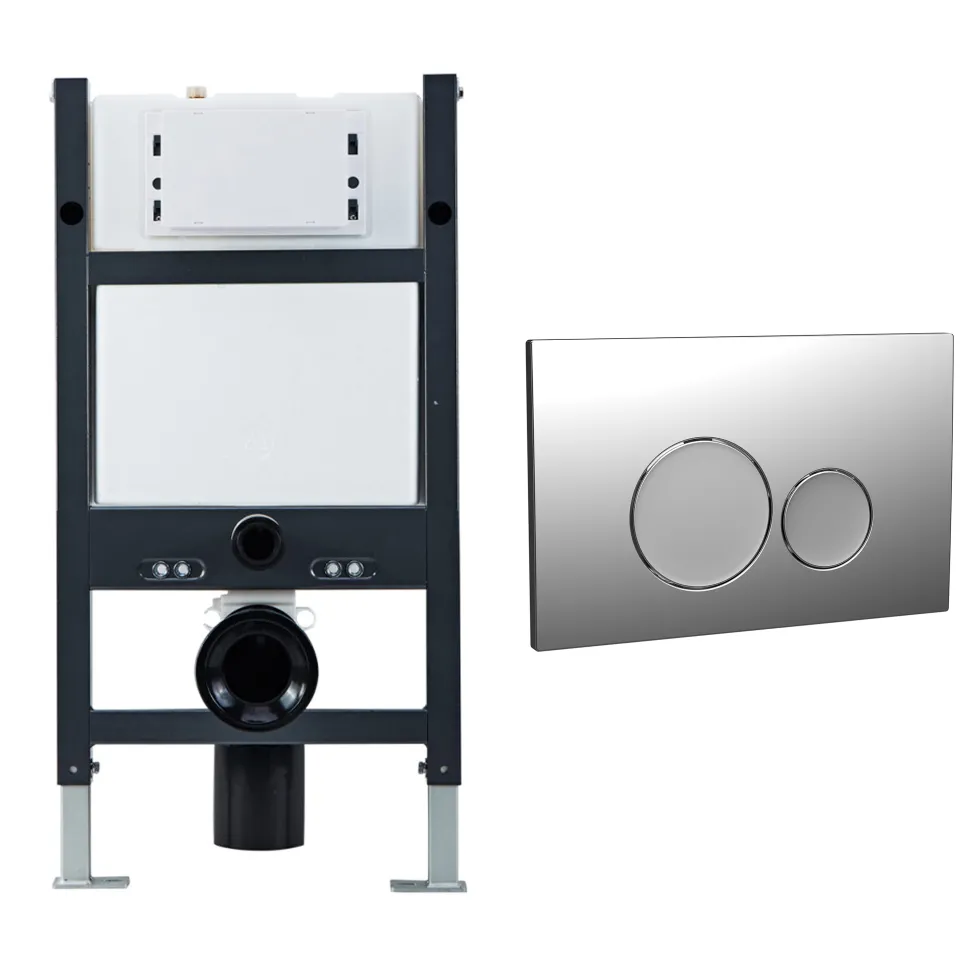 Drench Under Window Wall Hung Toilet Frame, Pneumatic Concealed Cistern & Dual Flush Plate with Round Buttons