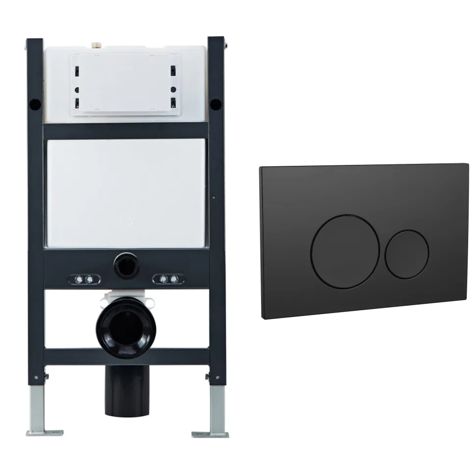 Drench Under Window Wall Hung Toilet Frame, Pneumatic Concealed Cistern & Dual Flush Plate with Round Buttons