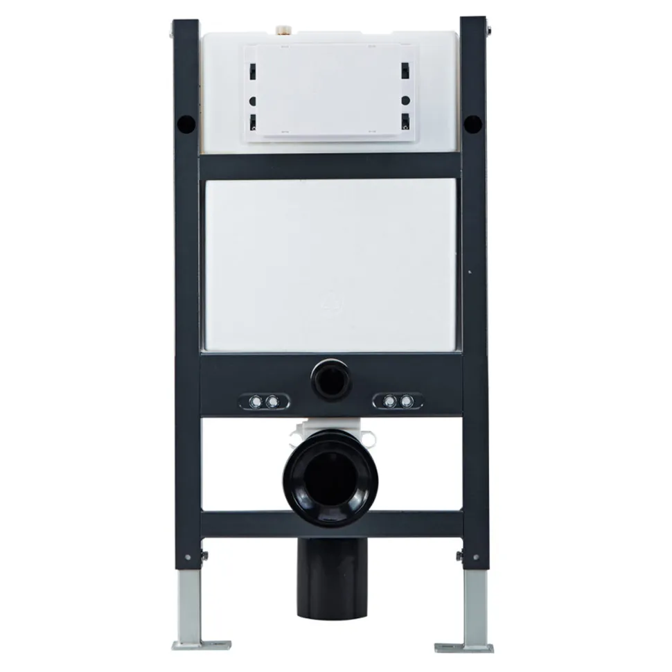 Drench Under Window Wall Hung Toilet Frame, Pneumatic Concealed Cistern & Dual Flush Plate with Round Buttons