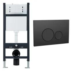 Drench Wall Hung Toilet Frame, Pneumatic Concealed Cistern & Dual Flush Plate with Round Buttons