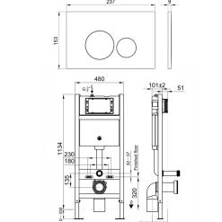 Drench Wall Hung Toilet Frame, Pneumatic Concealed Cistern & Dual Flush Plate with Round Buttons
