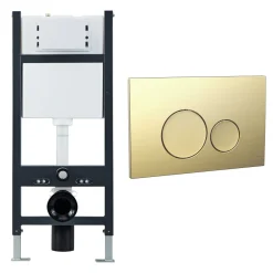 Drench Wall Hung Toilet Frame, Pneumatic Concealed Cistern & Dual Flush Plate with Round Buttons