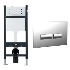 Drench Wall Hung Toilet Frame, Pneumatic Concealed Cistern & Dual Flush Plate with Angular Buttons