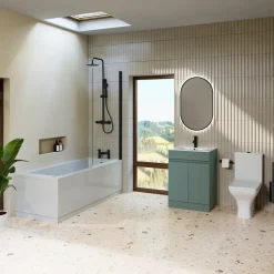 Dylan Complete Matt Black Bathroom Suite with Reinforced Shower Bath & Rimless Toilet