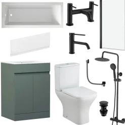 Dylan Complete Matt Black Bathroom Suite with Reinforced Shower Bath & Rimless Toilet