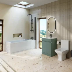 Dylan Complete Matt Black Bathroom Suite with Reinforced Shower Bath & Rimless Toilet