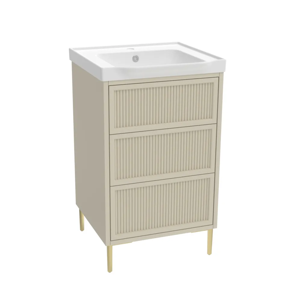 Elara 500mm Floorstanding Stone Fluted Vanity Unit & Basin with Leg Set