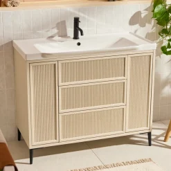 Elara 1000mm Floorstanding Stone Fluted Vanity Unit & Basin with Leg Set
