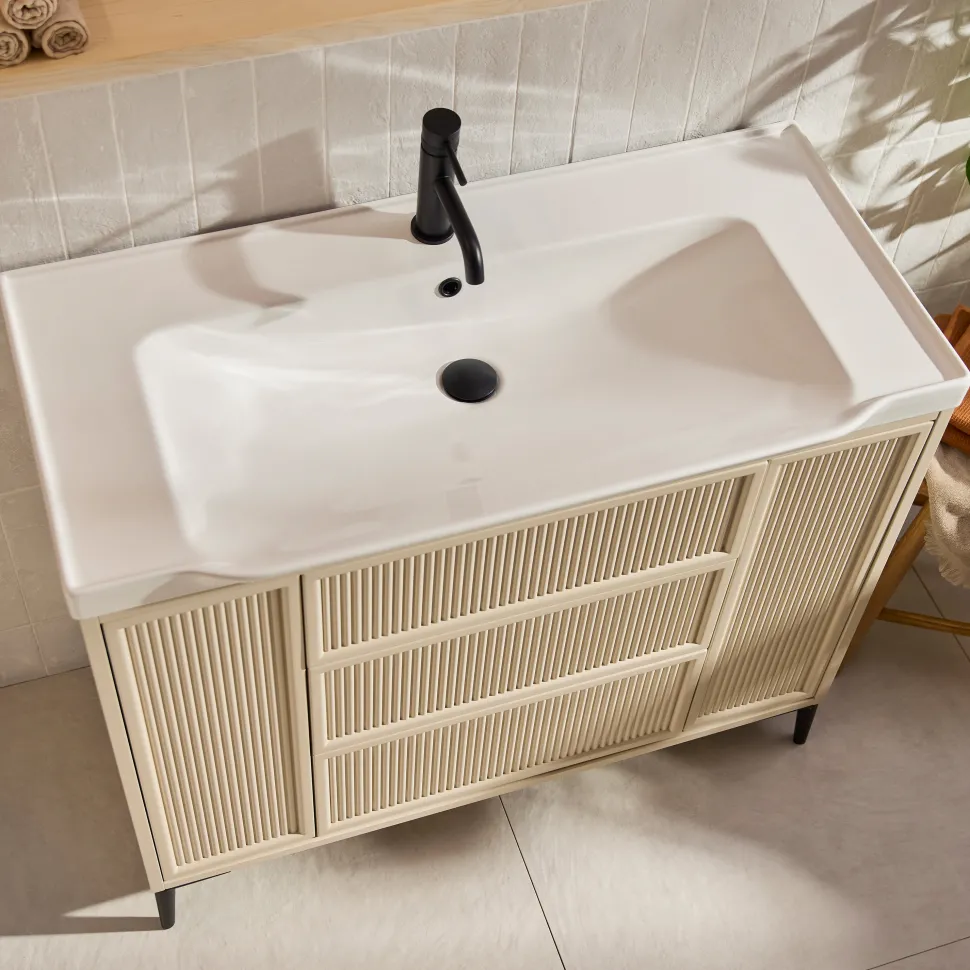 Elara 1000mm Floorstanding Stone Fluted Vanity Unit & Basin with Leg Set