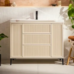 Elara 1000mm Floorstanding Stone Fluted Vanity Unit & Basin with Leg Set
