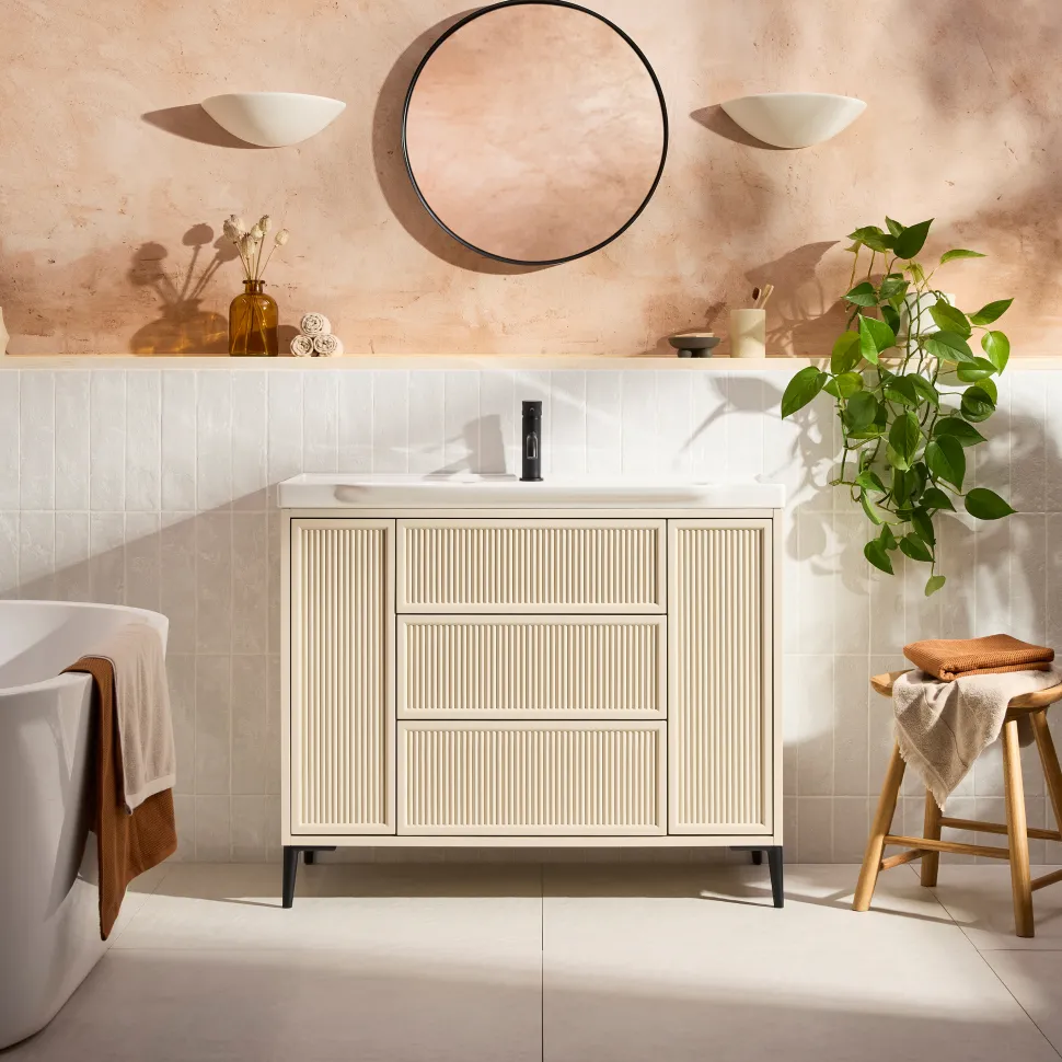 Elara 1000mm Floorstanding Stone Fluted Vanity Unit & Basin with Leg Set