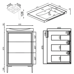 Elara 600mm Floorstanding Vanity Unit & Basin with Leg Set