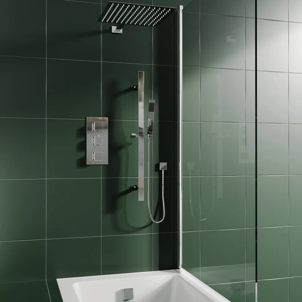 Elijah Concealed Shower Valve with Fixed Head, Slide Rail Kit & Overflow Bath Filler