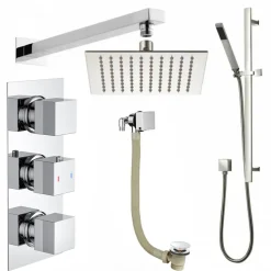 Elijah Concealed Shower Valve with Fixed Head, Slide Rail Kit & Overflow Bath Filler