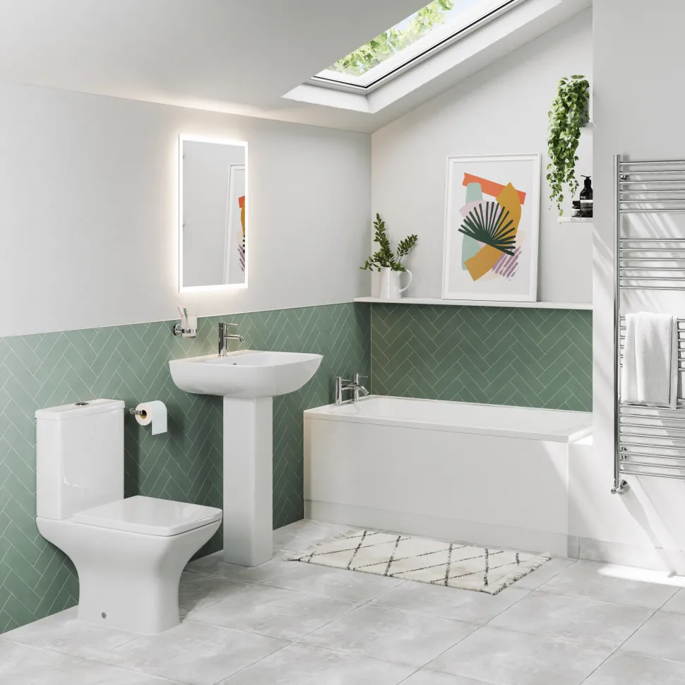 Emily Compact Bathroom Suite with Rimless Toilet & Space Saving Bath