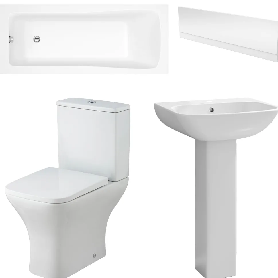 Emily Compact Bathroom Suite with Rimless Toilet & Space Saving Bath