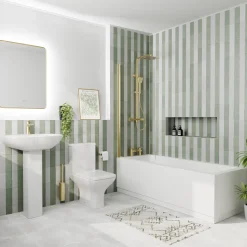Emily Complete Brushed Brass Bathroom Suite with Reinforced Shower Bath & Rimless Toilet