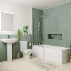 Emily Complete Modern Bathroom Suite with 1700mm L Shaped Shower Bath & Rimless Toilet