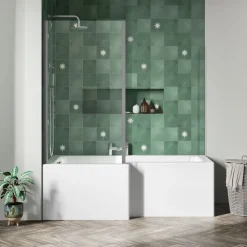 Emily Complete Modern Bathroom Suite with 1700mm L Shaped Shower Bath & Rimless Toilet