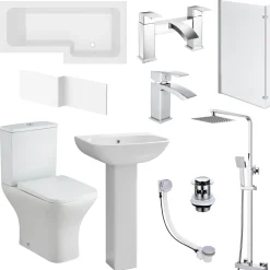 Emily Complete Modern Bathroom Suite with 1700mm L Shaped Shower Bath & Rimless Toilet