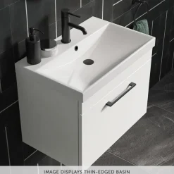 Emily Gloss White Floorstanding 2 Door Vanity Unit, Thin-Edged Basin, Matt Black Handles & Overflow