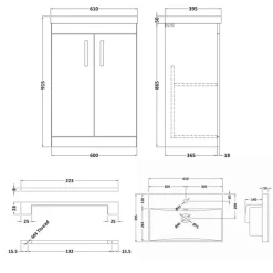 Emily Gloss White Floorstanding 2 Door Vanity Unit, Thin-Edged Basin, Matt Black Handles & Overflow