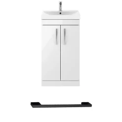 Emily Gloss White Floorstanding 2 Door Vanity Unit, Thin-Edged Basin, Matt Black Handles & Overflow