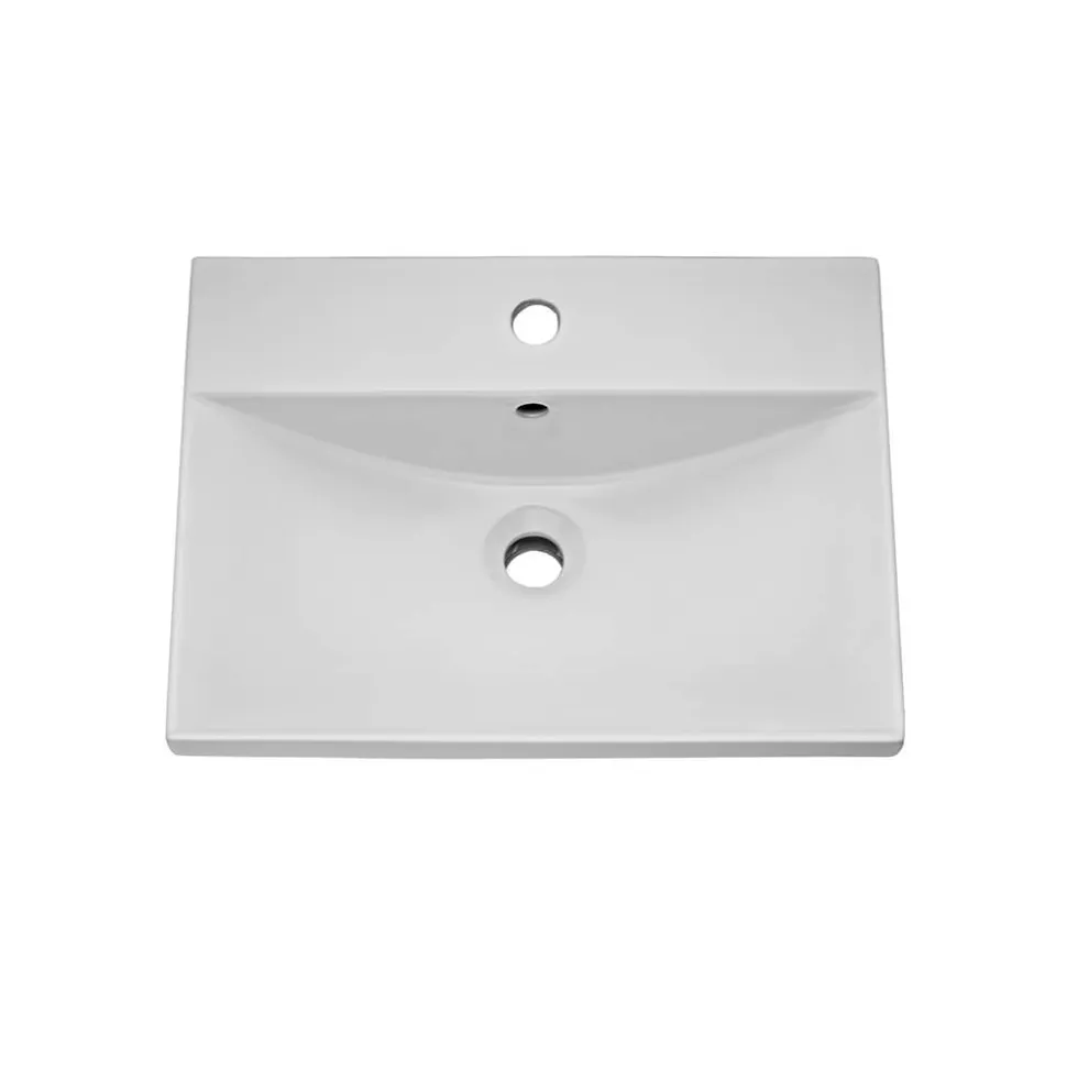 Emily Gloss White Floorstanding 2 Door Vanity Unit, Thin-Edged Basin, Brushed Brass Handles & Overflow