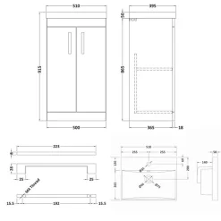 Emily Gloss White Floorstanding 2 Door Vanity Unit, Thin-Edged Basin, Brushed Brass Handles & Overflow