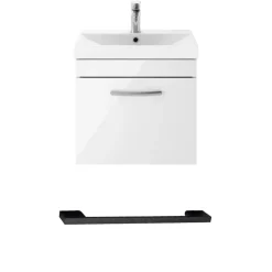 Emily Gloss White Wall Mounted 1 Drawer Vanity Unit, Thin-Edged Basin, Matt Black Handle & Overflow