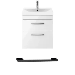 Emily Gloss White Wall Mounted 2 Drawer Vanity Unit, Thin-Edged Basin, Matt Black Handles & Overflow