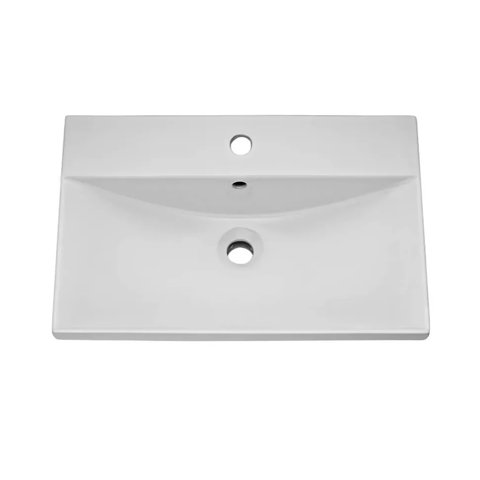 Emily Gloss White Wall Mounted 2 Drawer Vanity Unit, Thin-Edged Basin, Matt Black Handles & Overflow