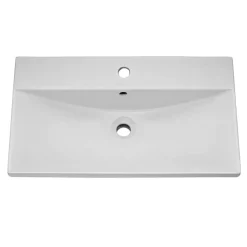 Emily Gloss White Wall Mounted 1 Drawer Vanity Unit, Thin-Edged Basin, Brushed Brass Handle & Overflow