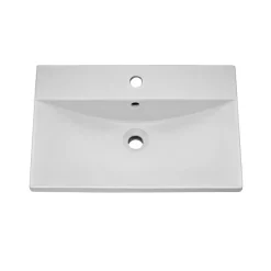 Emily Gloss White Wall Mounted 2 Drawer Vanity Unit, Thin-Edged Basin, Brushed Brass Handles & Overflow