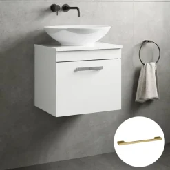 Emily Gloss White Wall Mounted 1 Drawer Vanity Unit and Countertop with Brushed Brass Handle