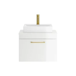 Emily Gloss White Wall Mounted 1 Drawer Vanity Unit and Countertop with Brushed Brass Handle