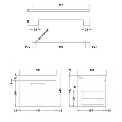 Emily Gloss White Wall Mounted 1 Drawer Vanity Unit and Countertop with Brushed Brass Handle